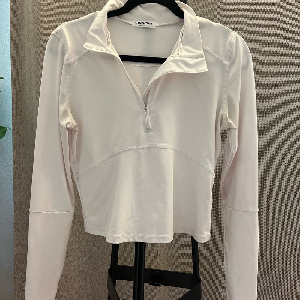 Women's White Long Sleeve Quarter Zip UPF 50+ Sun Protection - Run, Golf, Tennis